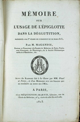 Item #10457 Mémoire sur l'usage de l'épiglotte dans la déglutition,...