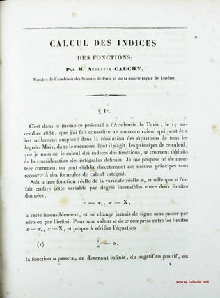 Item #11124 Calcul des indices des fonctions. Augustin-Louis CAUCHY