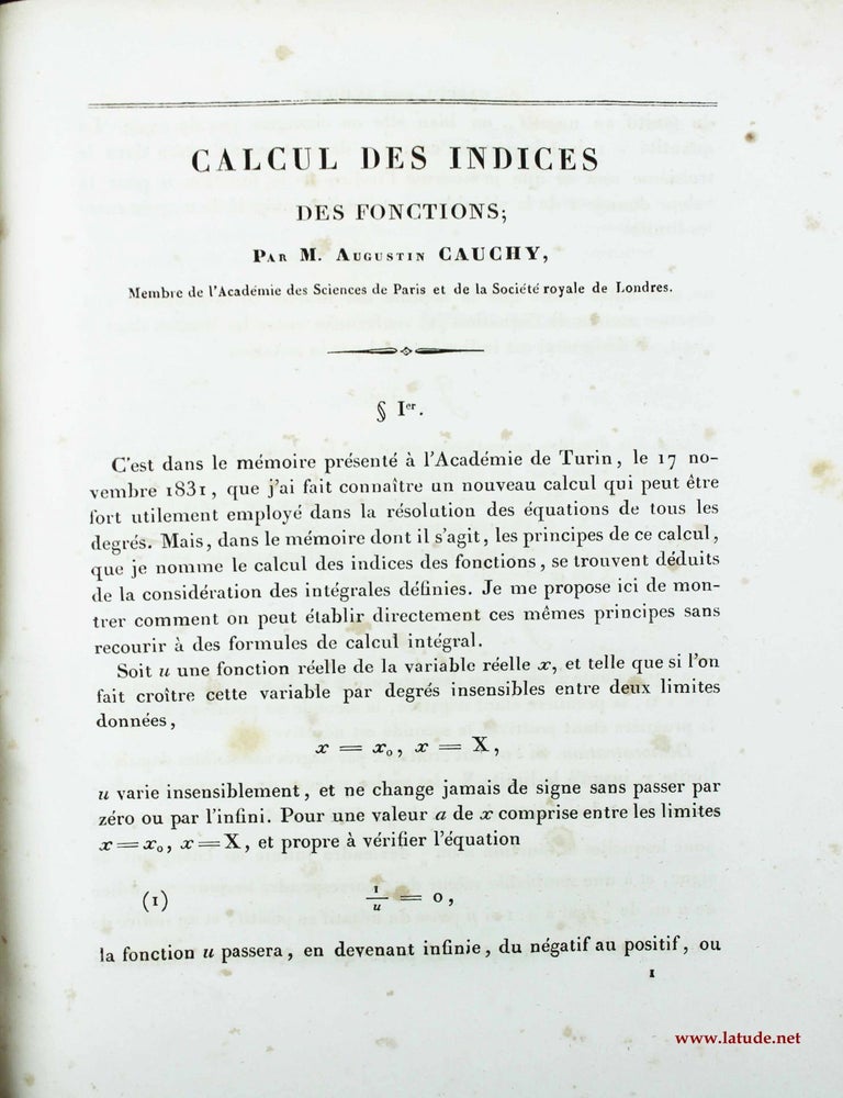 Item #11124 Calcul des indices des fonctions. Augustin-Louis CAUCHY.