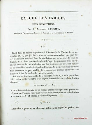Item #11124 Calcul des indices des fonctions. Augustin-Louis CAUCHY