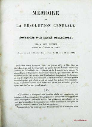 Item #11126 Mémoire sur la résolution générale des équations...