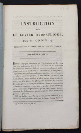 Instruction sur le levier hydraulique, propriété de l'auteur par brevet d'invention. Deuxième édition.