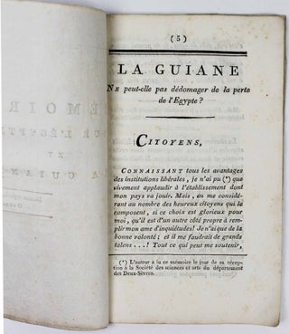 Item #1128 Mémoire sur l'Egypte et la Guiane. Jean-Jacques-Daniel GUILLEMEAU