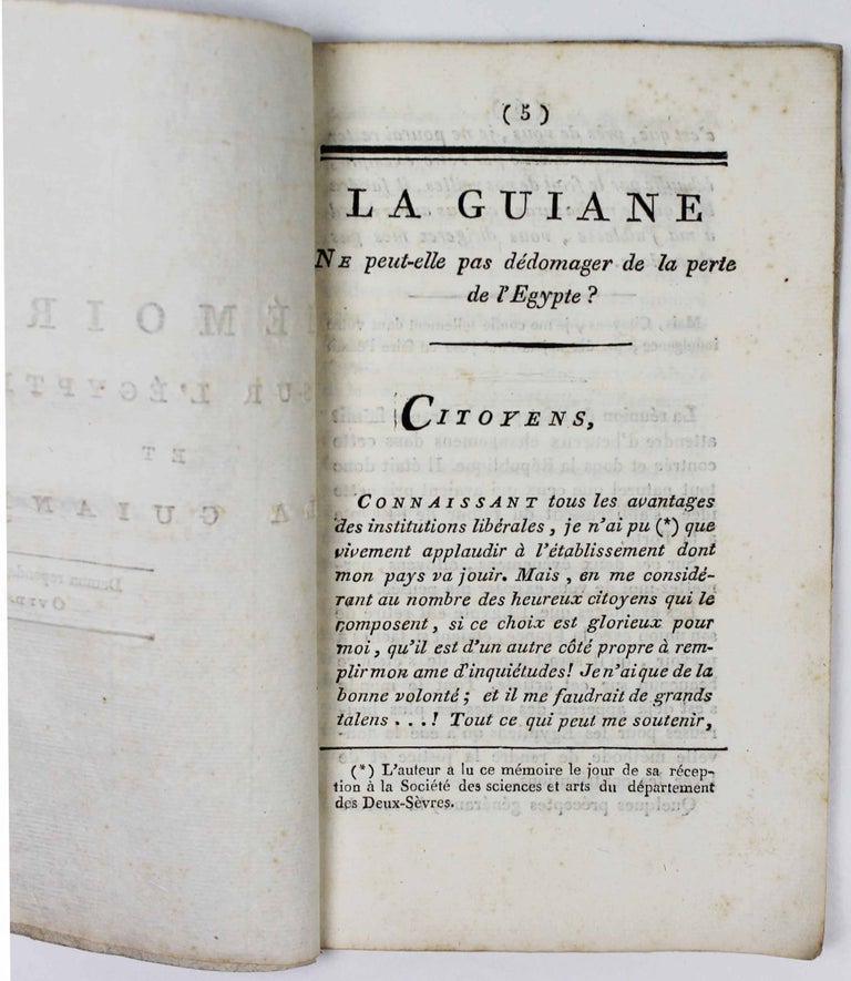 Item #1128 Mémoire sur l'Egypte et la Guiane. Jean-Jacques-Daniel GUILLEMEAU.