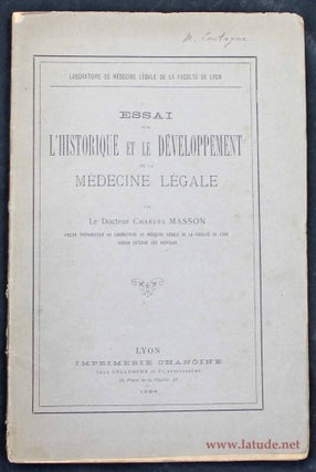 Item #13480 Essai sur l'historique et le développement de la médecine légale. Charles MASSON