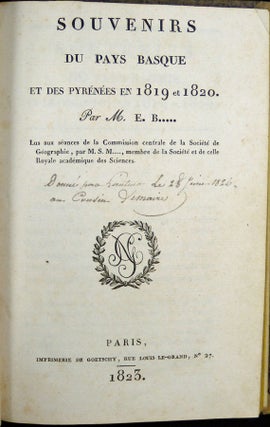 Item #13609 Souvenirs du Pays Basque et des Pyrénées en 1819 et 1820. Etienne BOUCHER DE...