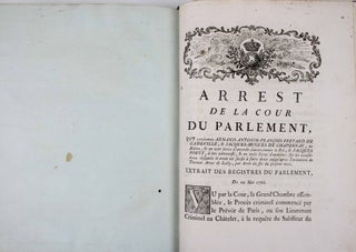 Recueil de 33 pièces (31 imprimées et 2 manuscrites) du procès en réhabilitation de Thomas Arthur de Lally-Tollendal, reliées à l'époque en cinq volumes.