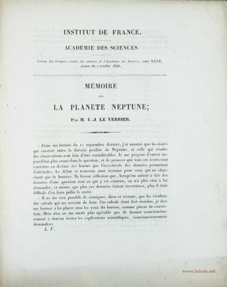 Item #14014 Mémoire sur la planète Neptune. Urbain LE VERRIER