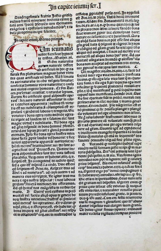 Item #14026 Quadragesimale Gritsch una cum registro sermonum de tempore et de sanctis per circulum anni. Johannes GRITSCH.