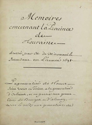 Mémoires concernant la Province de Touraine, dressé par M. de Miromesnil, Intendant en l'année 1698.
