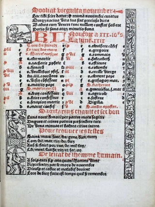 Le grant kalendier et compost des bergiers, composé par le berger de la grant montaigne auquel sont adjoustez plusieurs nouvelles figures et tables, lesquelles sont bien utilles a toutes gens ainsi que vous pourrez veoir cy apres en ce present livre.