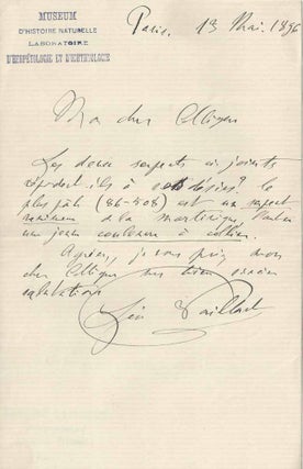Item #15214 Lettre autographe signée à un collègue. Léon VAILLANT