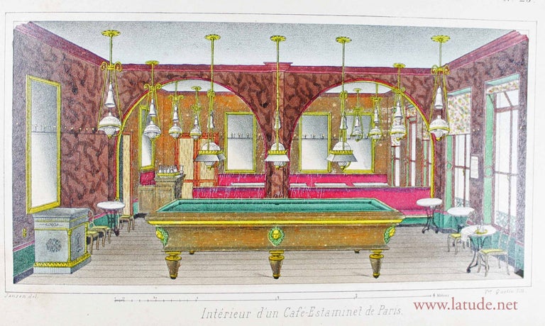 Item #15584 Album de dessins de billards de l'exposition et autres : porte-queues et accessoirs, comptoirs et intérieurs de cafés-estaminets de Paris. Michel JANSEN.
