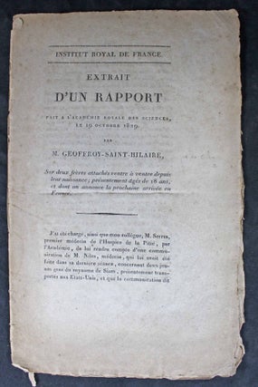 Item #15713 Extrait d'un rapport fait à l'Académie royale des Sciences le 19 Octobre 1829 par...