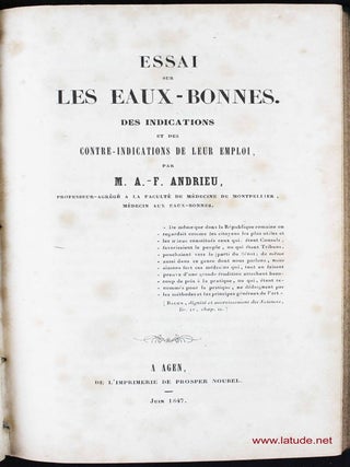 Item #15782 Essai sur les Eaux-Bonnes. Des indications et des contre-indications de leur emploi....