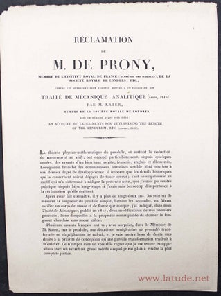 Item #15815 Réclamation de M. de Prony contre une interprétation erronnée donnée à un...