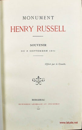 Item #15864 Monument Henry Russell. Souvenir du 5 Septembre 1911. Henry RUSSELL, BERALDI