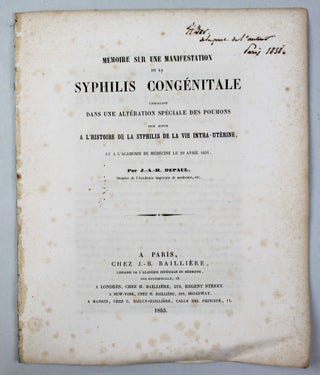 Item #15931 Mémoire sur une manifestation de la syphilis congénitale consistant dans une...
