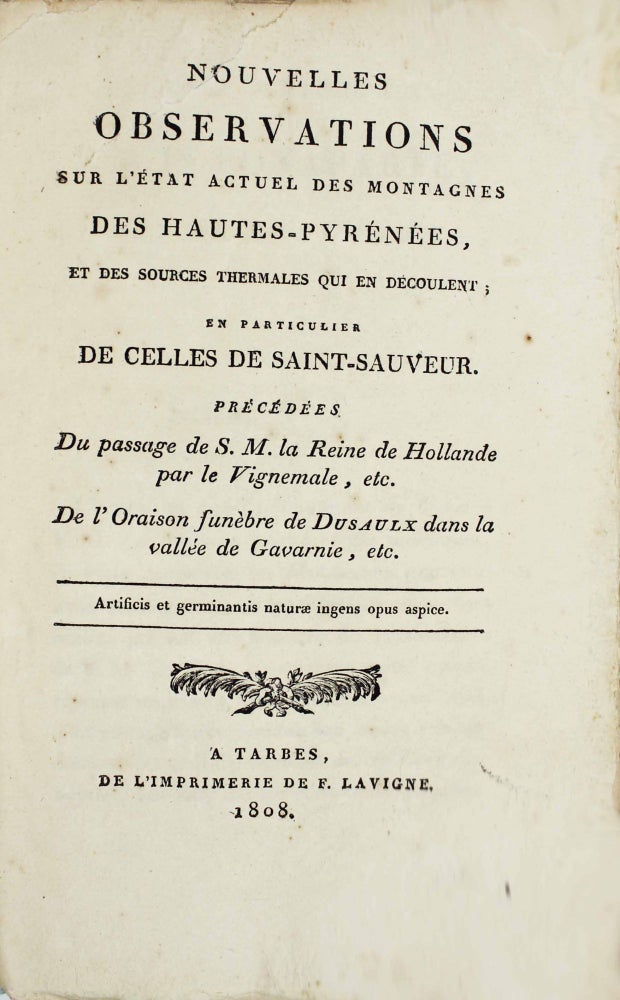 Item #16256 Nouvelles observations sur l'état actuel des montagnes des Hautes-Pyrénées et des sources thermales qui en découlent, en particulier de celles de Saint-Sauveur. Jean FABAS.
