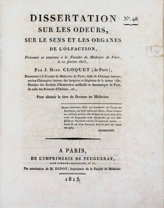 Item #16375 Dissertation sur les odeurs, sur le sens et les organes de l'olfaction....