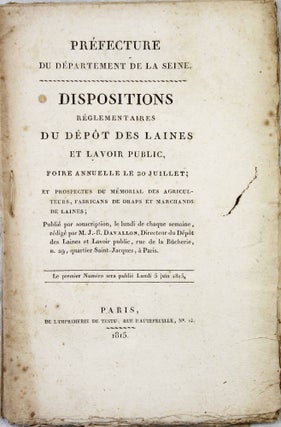 Item #16551 Dispositions réglementaires du dépot des laines et lavoir public, foire...