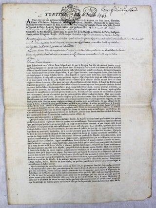 Item #16553 Tontine, édit de janvier 1743. LOTERIE