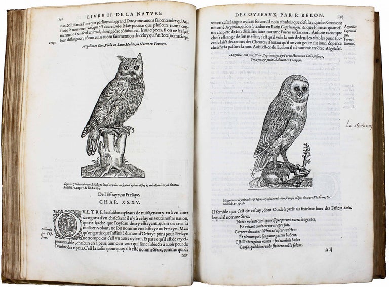 Item #16579 L'histoire de la nature des oyseaux [oiseaux], avec leurs descriptions & naïfs portraicts retirez du naturel. Pierre BELON.