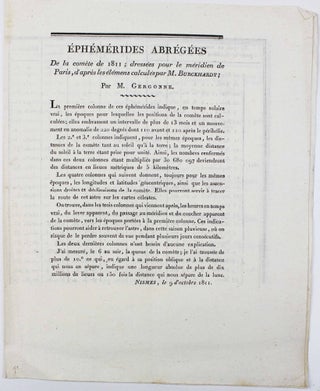 Item #16856 Ephémérides abrégées de la comète de 1811 ; dressées pour le méridien de...