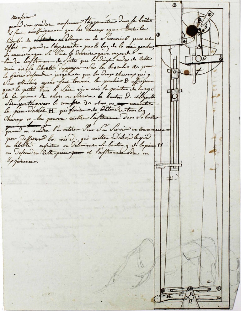 Item #16857 Lettre autographe illustrée sur son hygromètre. RICHER.