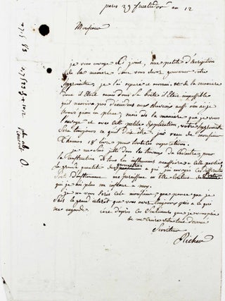 Lettre autographe illustr&eacute;e sur son hygrom&egrave;tre.