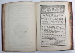 Exercice académique sur l'histoire de Marseille, dédié à Messieurs les Echevins, qui doit se faire dans la salle du Collége de cette ville par les écoliers des Prêtres de l'Oratoire le Juillet 1764, à trois heures après midi.