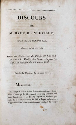 Item #17250 Discours de M. Hyde de Neuville (Cte de Bemposta) ... de la Nièvre, dans la...