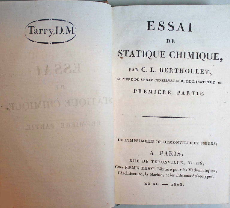 Item #1732 Essai de statique chimique. Claude Louis BERTHOLLET.