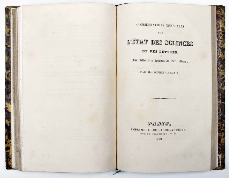 Item #17548 Considérations générales sur l'état des sciences et des lettres, aux différentes époques de leur culture. Sophie GERMAIN.