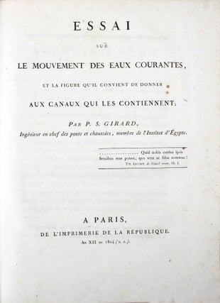 Item #17694 Essai sur le mouvement des eaux courantes et la figure qu'il convient de donner aux...