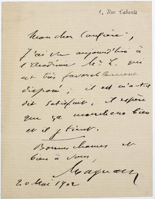 Item #17734 Lettre autographe signée. Valentin MAGNAN