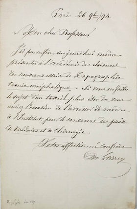 Item #17736 Lettre autographe signée. Hippolyte LARREY