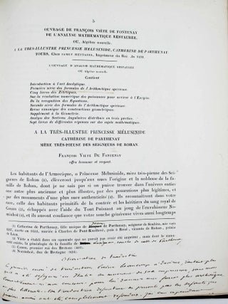 Introduction &agrave; l'art analytique par Fran&ccedil;ois Vi&egrave;te. [reli&eacute; avec :] Premi&egrave;re s&eacute;rie de. Fran&ccedil;ois VIETE, RITTER.