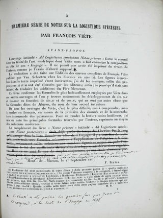 Introduction &agrave; l'art analytique par Fran&ccedil;ois Vi&egrave;te. [reli&eacute; avec :] Premi&egrave;re s&eacute;rie de notes sur la logistique sp&eacute;cieuse par Fran&ccedil;ois Vi&egrave;te.
