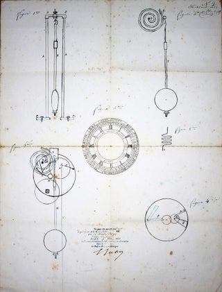 Brevets d'invention pour une pendule à compensateur thermométre, ayant cadran à table d'équation et dont la sonnerie distingue l'heure, de la demie.