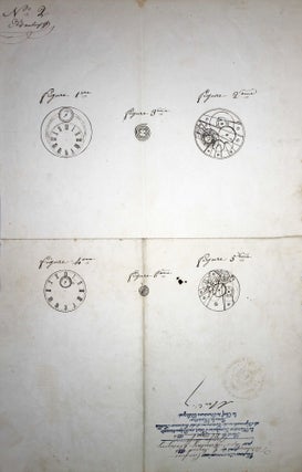 Brevets d'invention pour une pendule à compensateur thermométre, ayant cadran à table d'équation et dont la sonnerie distingue l'heure, de la demie.