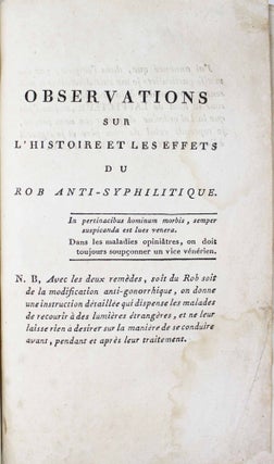 Item #17790 Observations sur l'histoire et les effets du rob anti-syphilitique du Cit. Boyleau...