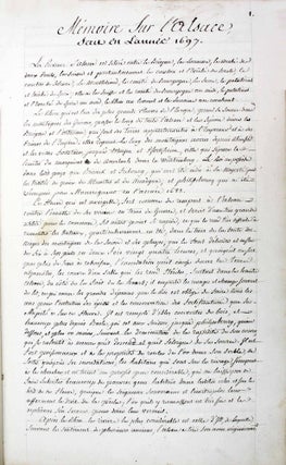 Item #17818 Mémoire sur l'Alsace fait en l'année 1697. Par ordre de Mr de La Grange intendant...
