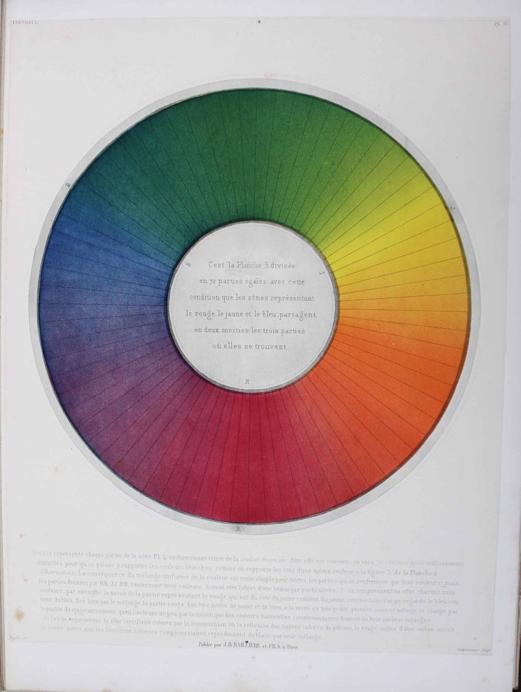 Item #17863 Des couleurs et de leurs applications aux arts industriels à l'aide des cercles chromatiques. Avec XXVII planches gravées sur acier et imprimées en couleur par René Digeon. Eugéne CHEVREUL.
