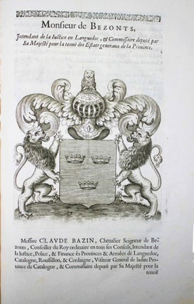 Recueil des tiltres, qualités, blazons et armes des seigneurs barons des Estats Généraux de la province de Languedoc tenus par son Altesse Sérénissisme Monseigneur le Prince de Conty, en la ville de Montpellier, l'année 1654.
