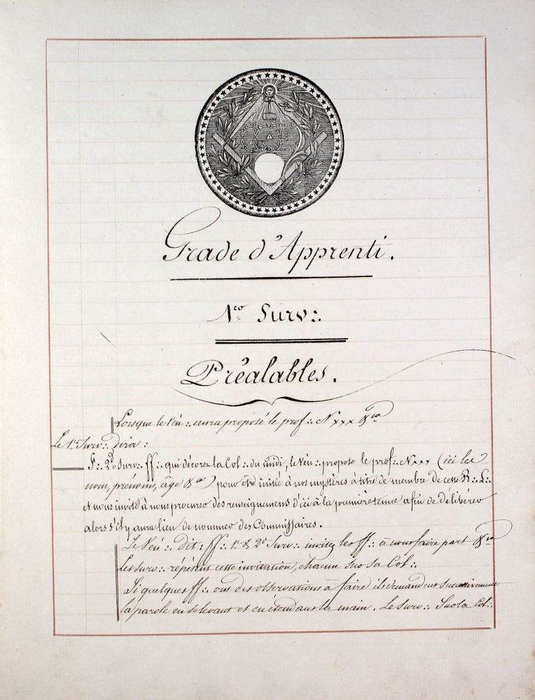 Item #17957 Rit français. Grades symboliques. Apprenti 1er grade. Premier surveillant. FRANC-MACONNERIE.