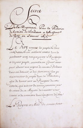 Secret de la négotiation pour le retour du Roy dans la ville de Paris, en l’année 1652. Et celle de la réduction de Bordeaux à l’obeissance de sa majesté, en l’an 1653.