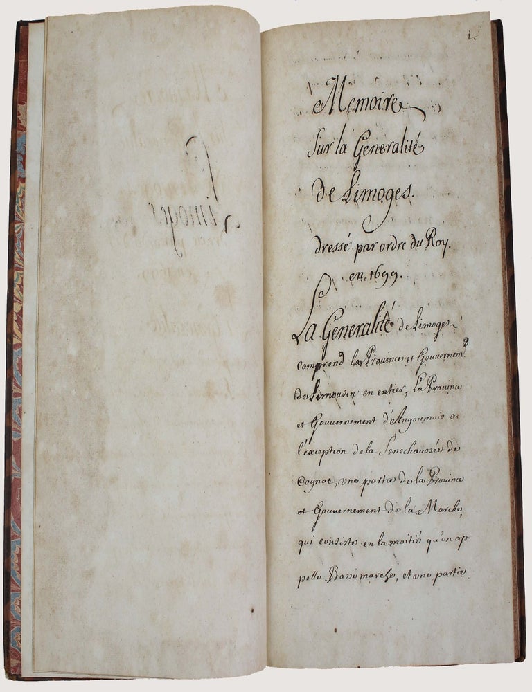 Item #18053 M&eacute;moire de la G&eacute;n&eacute;ralit&eacute; de Limoges. Dress&eacute; par ordre du roy en 1699. Louis de BERNAGE.