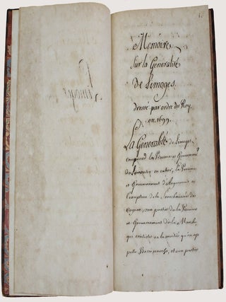M&eacute;moire de la G&eacute;n&eacute;ralit&eacute; de Limoges. Dress&eacute; par ordre du roy en 1699. Louis de BERNAGE.