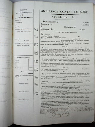 Assurance. Appel de 182... Registre à souche des quittances à remettre aux représentants des assurés.